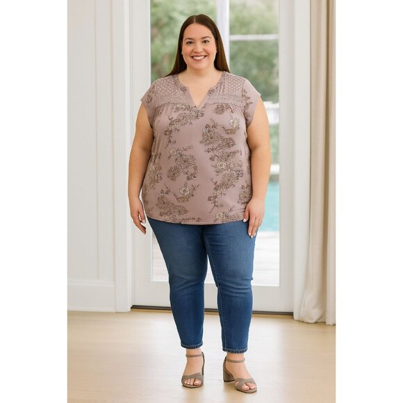 Cloth & Bloom Top Size 2X Floral Print Lace Detail Sleeveless Mauve Boho Blouse - Picture 11 of 11